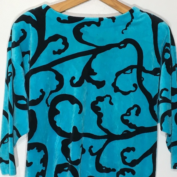 Vintage 80s Teal Black Velour Long Oversized Tunic - Picture 3 of 15